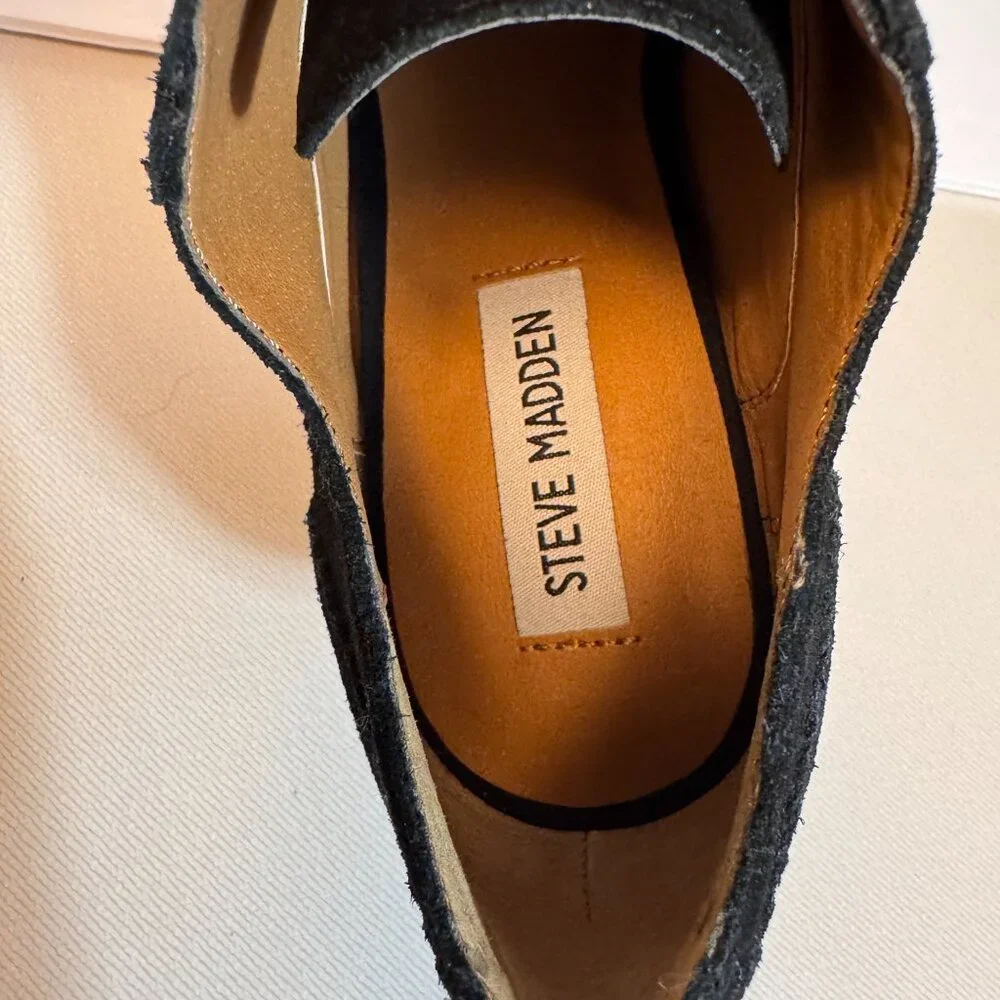 Steve Madden Omyra Heeled Oxfords Sz 7.5 Black Suede Preppy Academia 90s Y2K